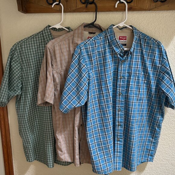 3 Men's Short Sleeve Wrangler Button Down Shirts, Size L - Picture 3 of 14